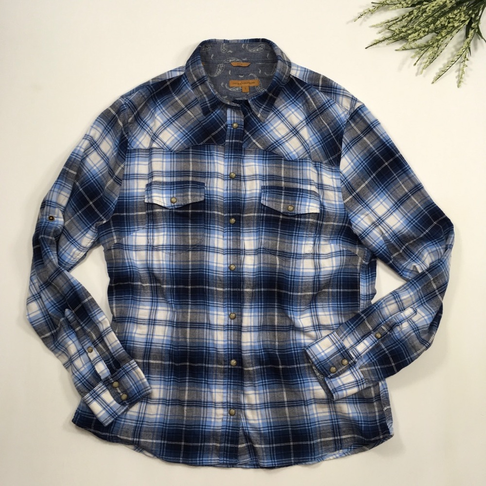 Jachs Girlfriend | Blue Plaid Flannel Snap Up Top